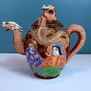 Vintage Satsuma Style Dragonware Teapot Moriage Gold‎ Hand Painted